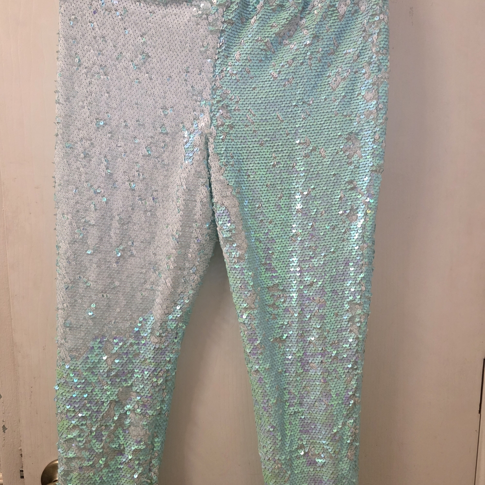 Magic Silver and Green Sequin Kids Leggings